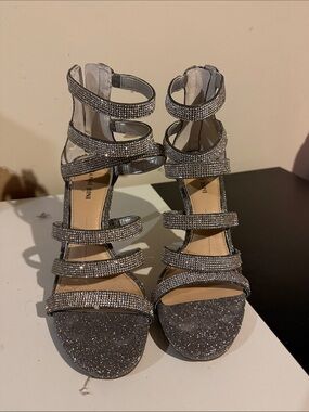 Gianni Bini Silver Rhinestone Strappy High Heel Sandals